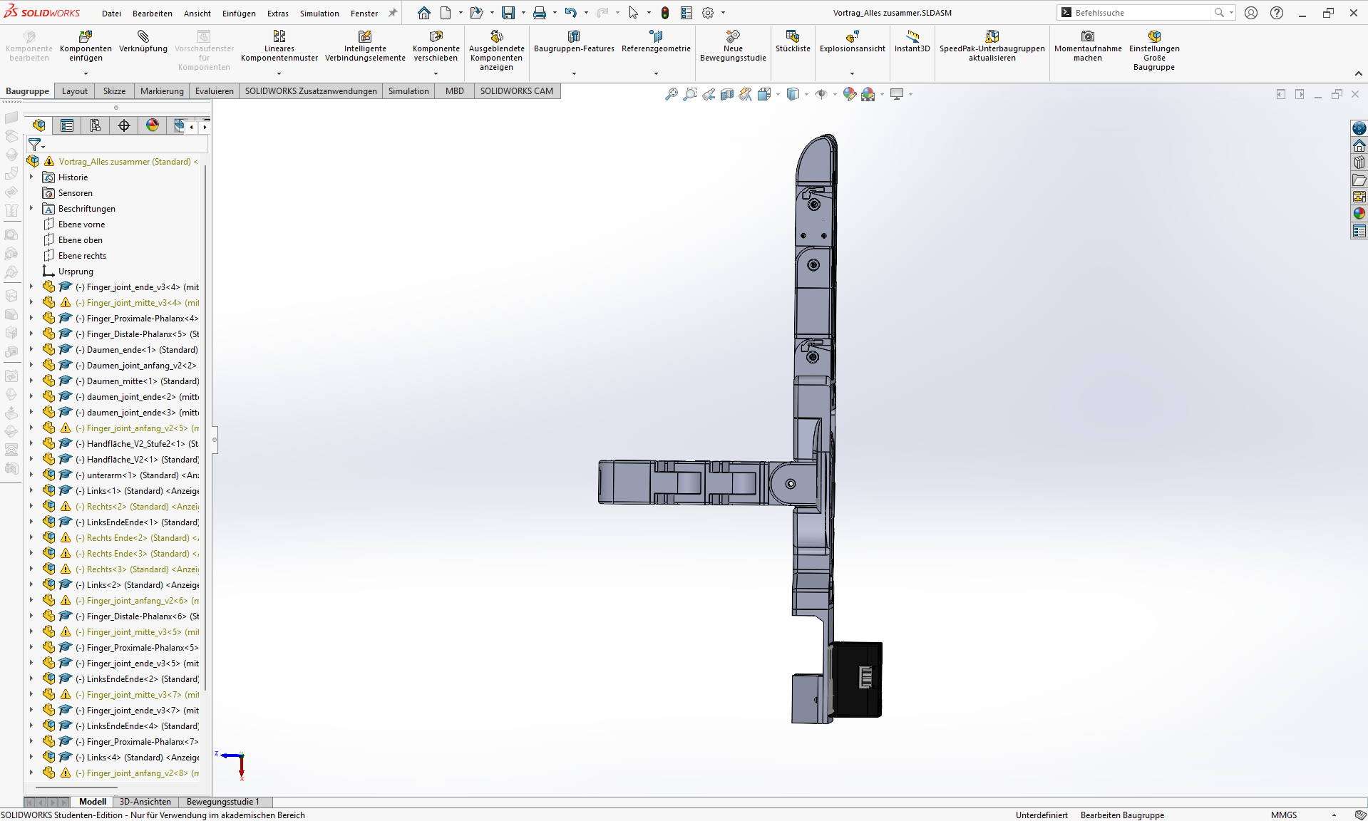 SolidWorks CAD Fingerglieder Detailansicht